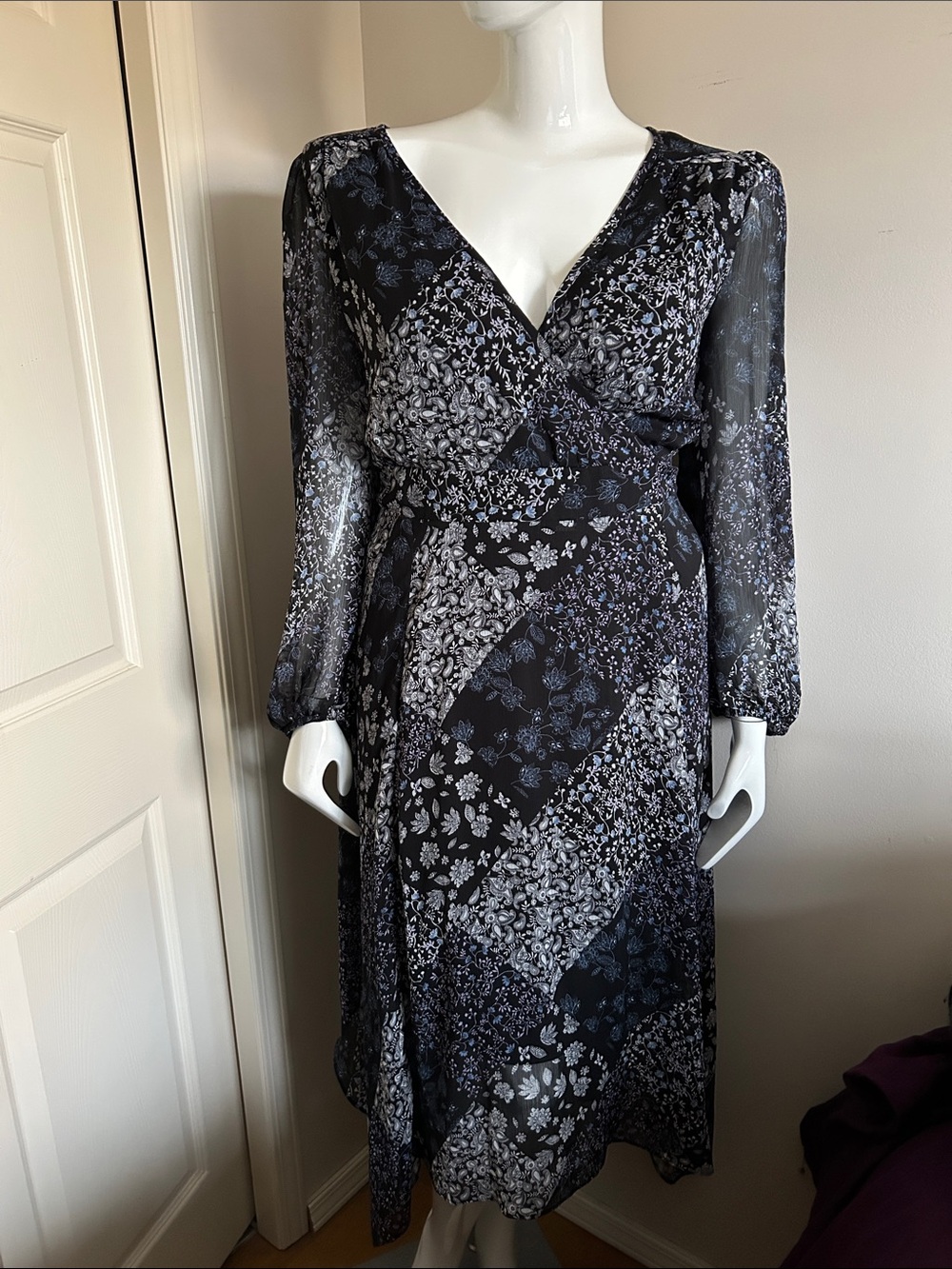 Addition Elle Michel Studio Navy Floral Faux Wrap Midi Dress, Size 20